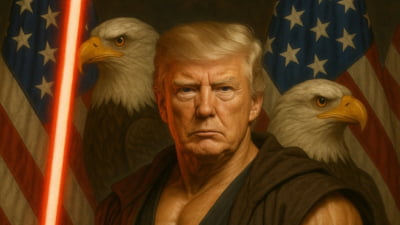 Donald Trump, în postura de Jedi. Casa Albă a publicat o imagine creată cu AI. ”Liderul lumii libere” are sabie roșie, ca Darth Vader FOTO