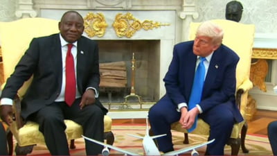 Trump l-a umilit în Biroul Oval pe președintele sud african Cyril Ramaphosa. Imaginile pe care i le-a prezentat și pentru care i-a cerut explicații VIDEO